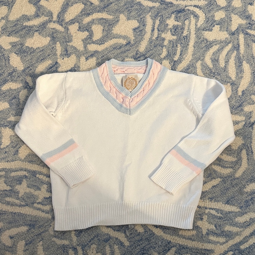 The Beaufort Bonnet Company White Sweater with Pink and Blue Accents